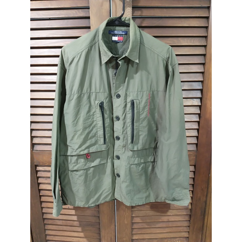 Vintage Tommy Hilfiger Dark Green‎ Men's Full Button Up Light Jacket Mens Small